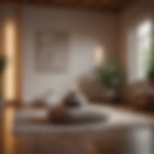 Serene indoor meditation space with soft lighting and cushions