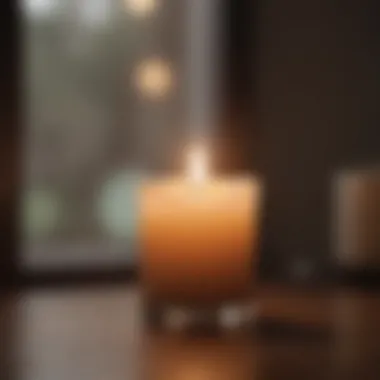 A candle burning softly in a dimly lit room, symbolizing reflection