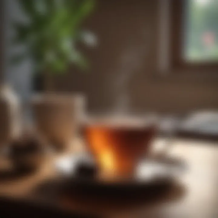 A warm cup of tea with a comforting ambiance.