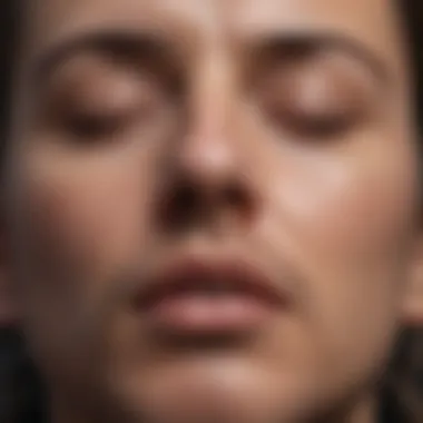 Deep Breathing for Stress Relief A close-up of a person practicing deep breathing, focusing on mindfulness.