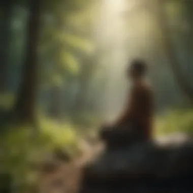 A tranquil image depicting a person meditating in nature.