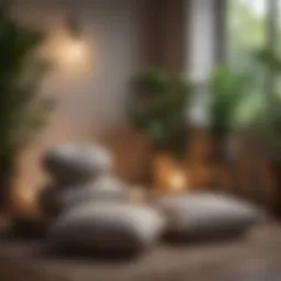 Serene meditation space with cushions and plants