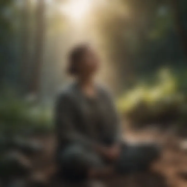 A person practicing meditation in a peaceful outdoor setting