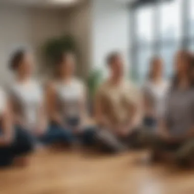 An office group participating in a guided meditation session