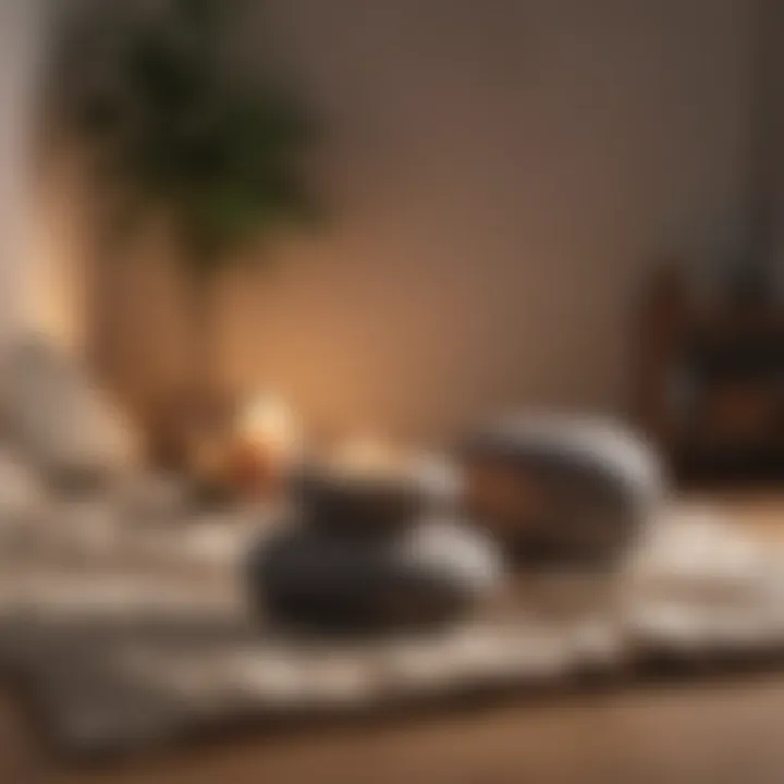 A peaceful corner with cushions, candles, and calming elements designed for meditation.