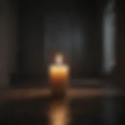 A single candle illuminating a dark room