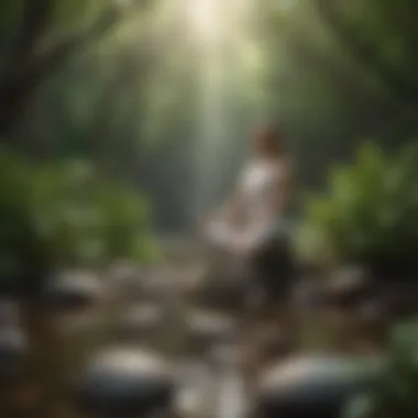 A peaceful meditation scene with calming elements like stones and plants