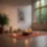 A serene yoga space with candles and mats set for practice