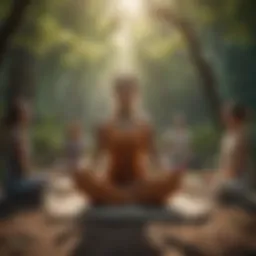 Group meditation session in a serene outdoor setting
