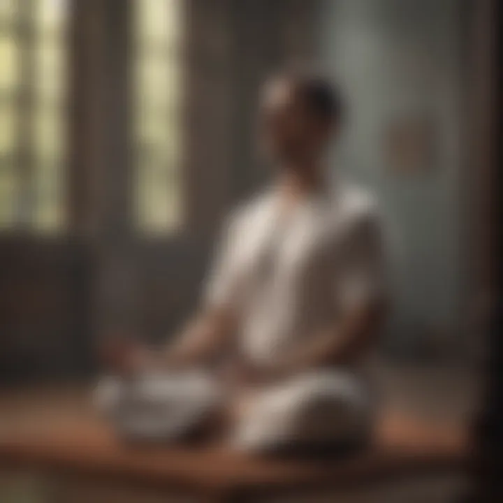 Calm individual meditating with focus