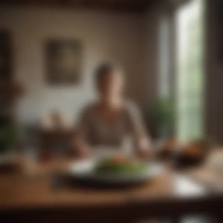 A calm individual practicing mindfulness during a meal