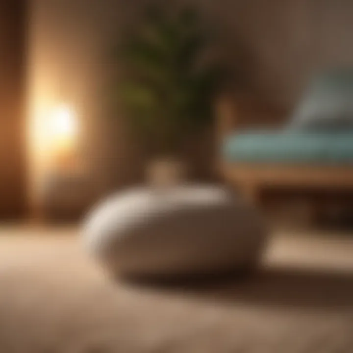 Close-up of a serene space with a meditation cushion