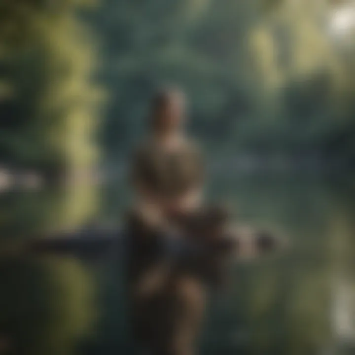 Mindful individual practicing meditation by a serene lake