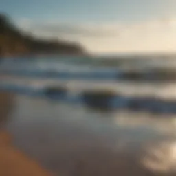 A serene landscape with gentle waves lapping at the shore