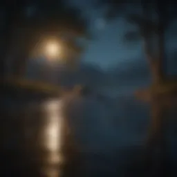 A tranquil night scene with a calming moonlight glow