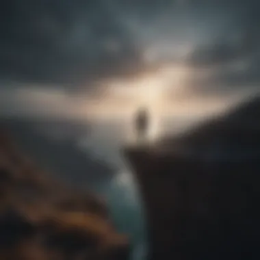 Facing the Abyss A lone figure standing at the edge of a cliff representing isolation