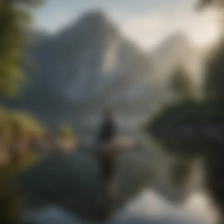 A person meditating by a serene lake reflecting on their thoughts