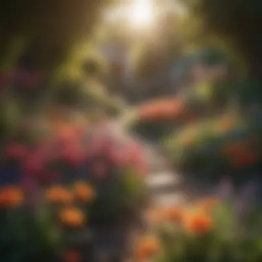 A vibrant scene of colorful flowers in a sunlit garden