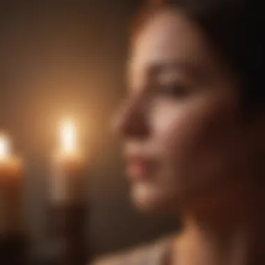 Embracing Mindfulness A close-up of a mindfulness meditation practice with a soft candlelight ambiance.