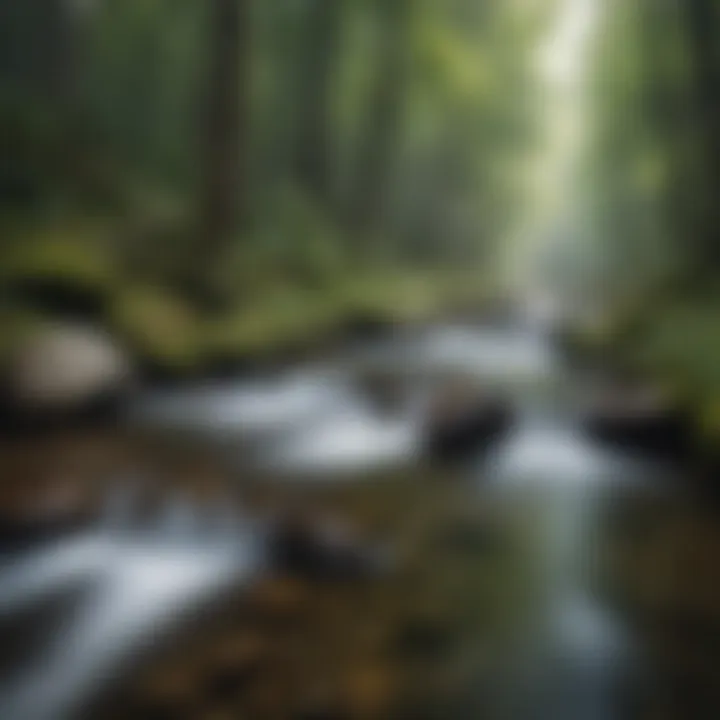 A gentle stream flowing through a peaceful forest, representing clarity and emotional flow.