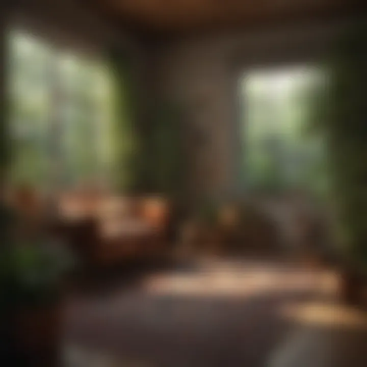 A tranquil scene of a cozy reading nook surrounded by plants and soft lighting