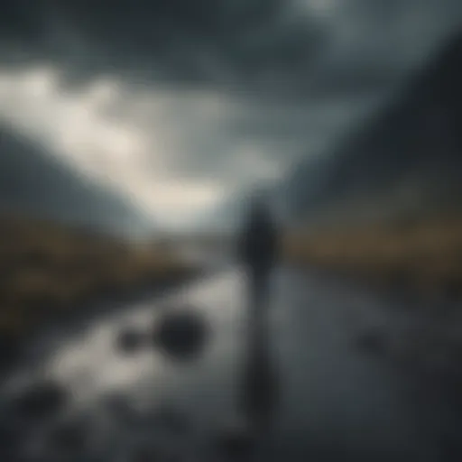 A serene landscape depicting tranquility amidst chaos