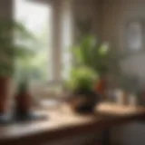 A serene workspace with plants and calming decor
