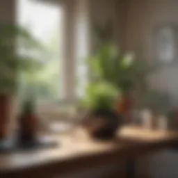A serene workspace with plants and calming decor