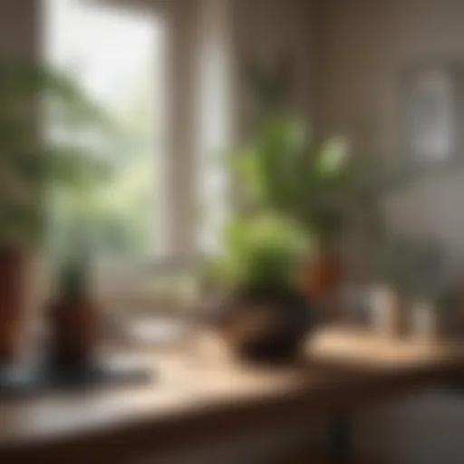A serene workspace with plants and calming decor