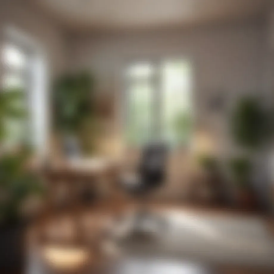 A serene home office with natural light and plants
