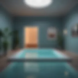 An illustration of a tranquil float tank designed for sensory deprivation therapy, surrounded by soft lighting.