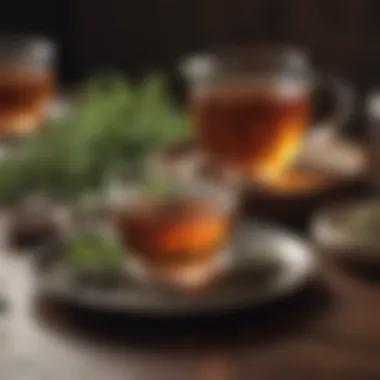 A relaxing tea preparation setting with herbal ingredients