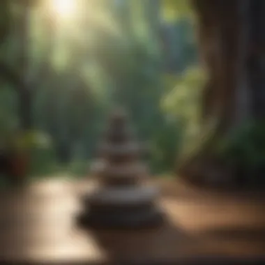 Mindfulness meditation session visualized with serene setting