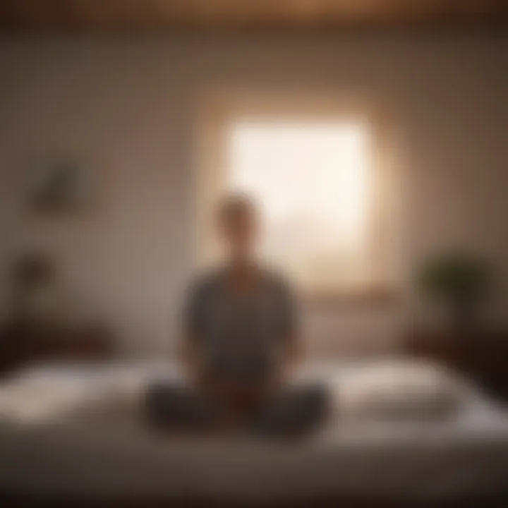 Individual practicing mindfulness meditation before bed