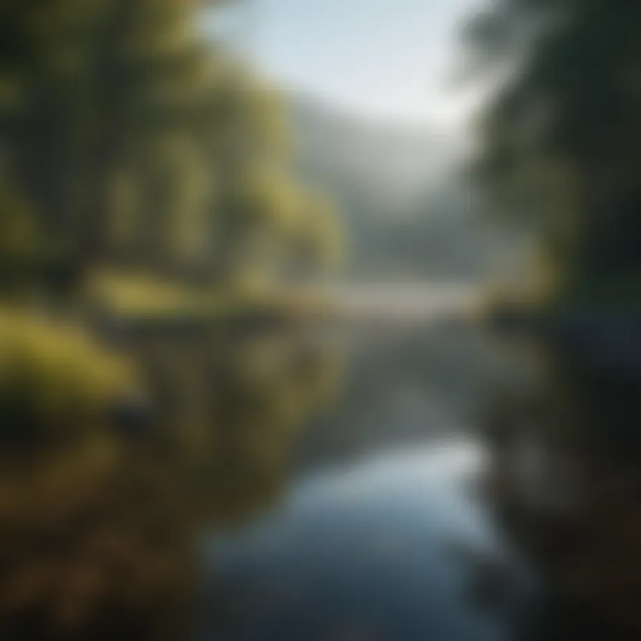 A serene landscape with a calm lake