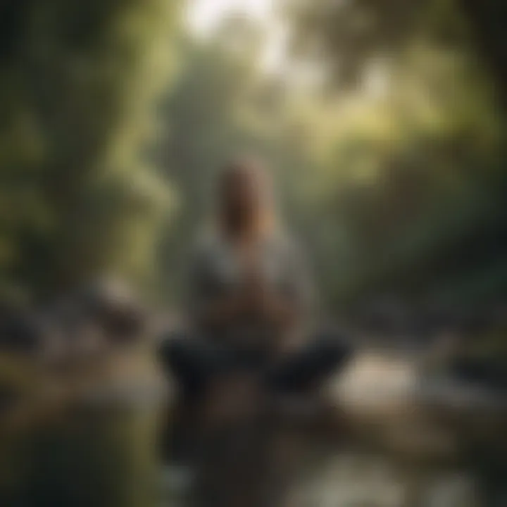 A peaceful meditation scene with a person in a tranquil setting