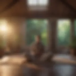 A serene space designed for meditation, featuring soft lighting and calming decor