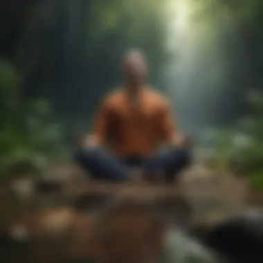 An individual meditating surrounded by calming elements