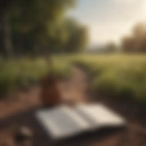 Calm landscape with musical notes overlay