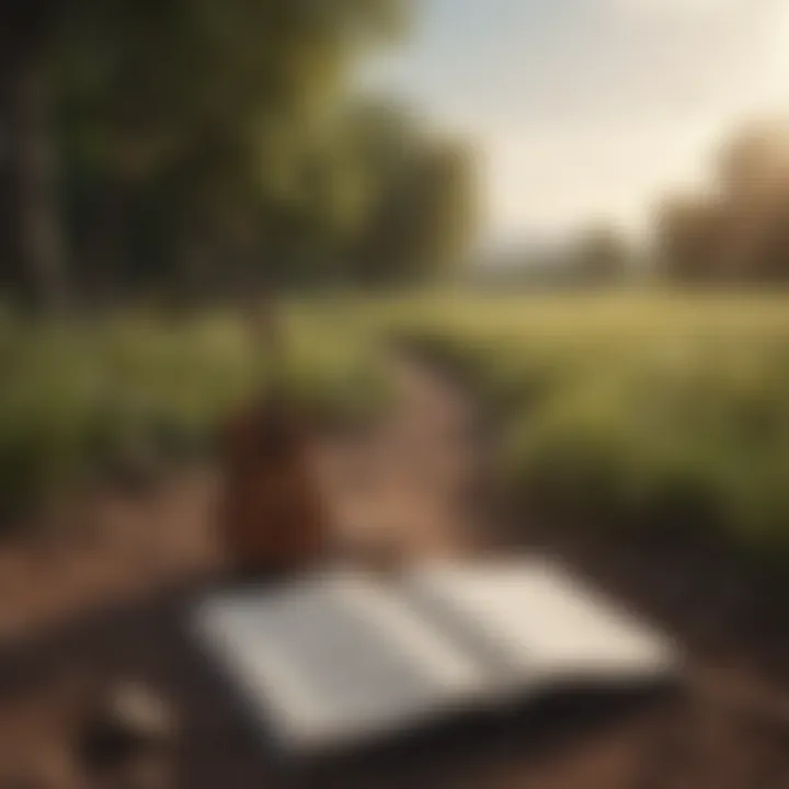 Calm landscape with musical notes overlay