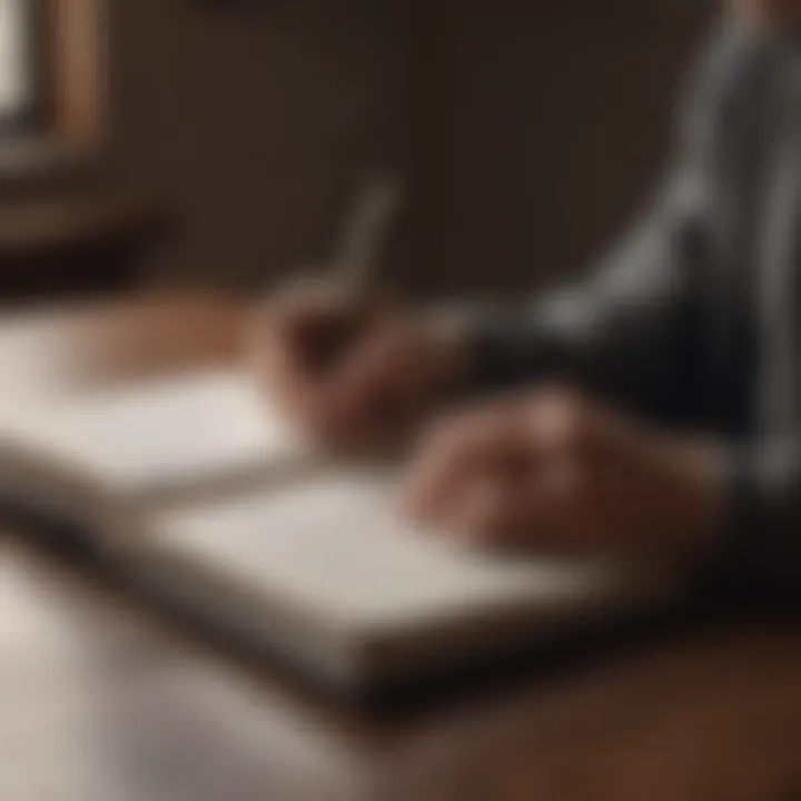 A close-up of a person writing in a journal, reflecting on daily thoughts