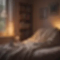 A cozy reading nook with warm lighting and soft blankets