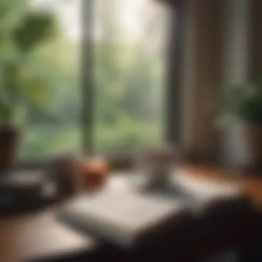A peaceful morning scene with a cup of tea and a book