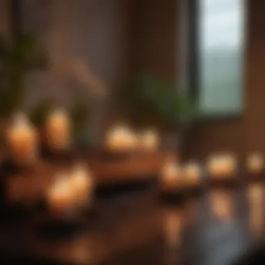 Calming environment with candles and soft lighting for meditation