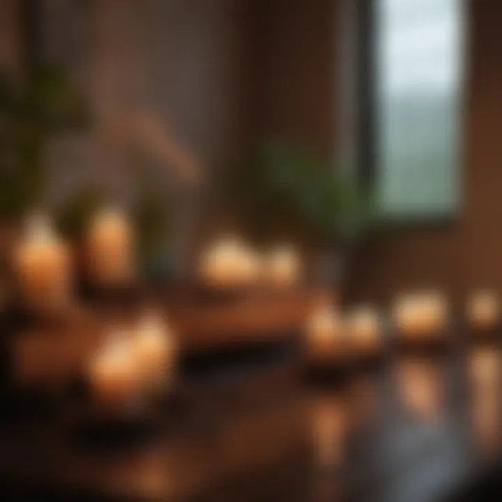 Calming environment with candles and soft lighting for meditation