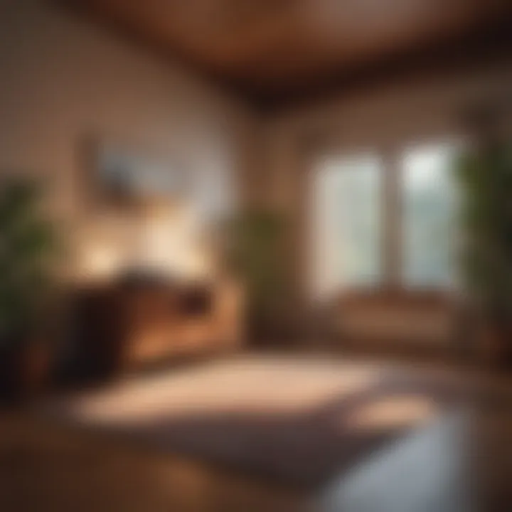 A serene room with gentle lighting and a speaker playing soothing melodies