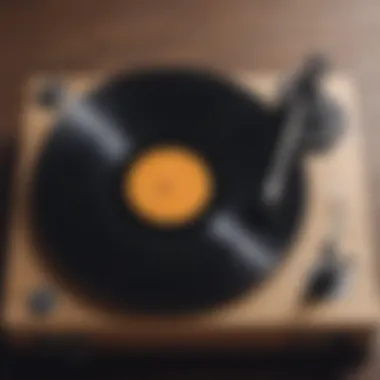 A close-up of a vinyl record spinning on a turntable