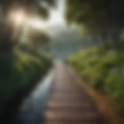 A serene landscape showcasing calm water and lush greenery