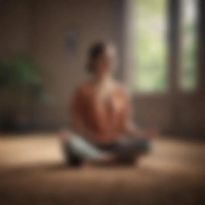 A calm individual practicing mindfulness in a peaceful environment