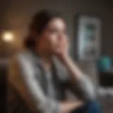 A distressed individual sitting on a couch, reflecting on their emotions.
